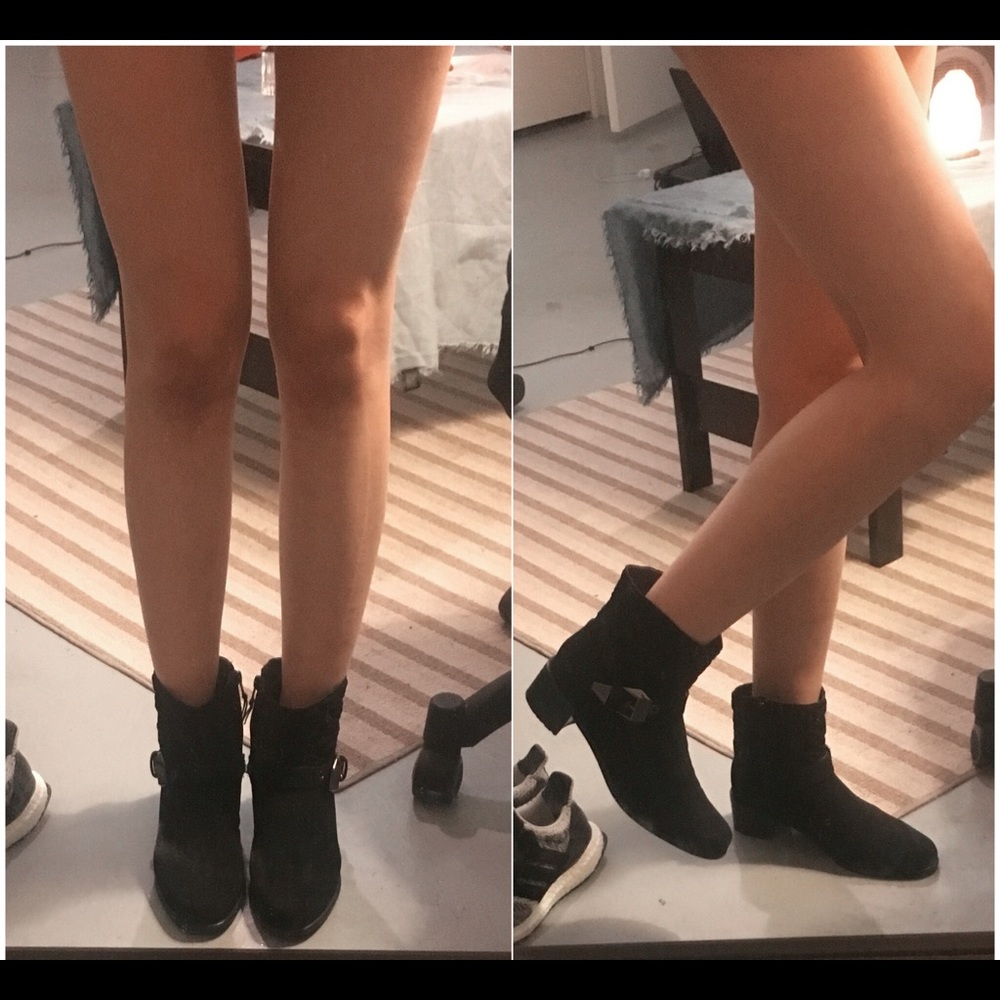 Black Ankle Boots Silver Buckle Quilted Size 6